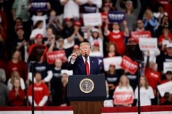FILE - President Donald Trump speaks during a campaign rally in Hershey, Pennsylvania, Dec. 10, 2019.