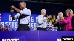 U.S. President Joe Biden attends a rally with Democratic nominee for Maryland Governor Wes Moore, U.S. Senator Chris Van Hollen and other Maryland Democrats, in Bowie