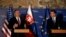 Slovak Foreign Minister Miroslav Lajcak, right, and U.S. Secretary of State Mike Pompeo address the media during a press conference in Bratislava, Slovakia, Feb. 12, 2019.