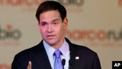 Senator Marco Rubio, a Florida Republican, announces his candidacy in Miami, April 13, 2015. 