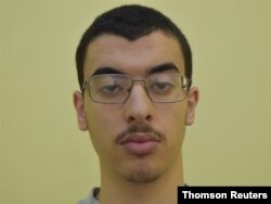 FILE - Hashem Abedi, convicted August 20, 2020, of murder in the 2017 Manchester bombing, is seen in this police mugshot released by the Greater Manchester Police.