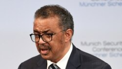 Direktè Jeneral Oganizasyon Mondyal Lasante a, Doktè Tedros Adhanom Ghebreyesus, ki t ap pale nan rankont anyèl sou sekirite nan lemond nan vil Munich, ann Almay. (Foto: REUTERS/Andreas Gebert, 15 fevriye 2020).