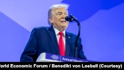 特朗普总统在瑞士达沃斯举行的世界经济论坛上发表演讲。(2026年1月21日)