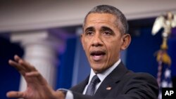 President Barack Obama speaks about the new rules aimed at deterring tax inversions, April 5, 2016, in the Brady Press Briefing Room at the White House in Washington. 