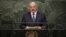 Belarus' President Alexander Lukashenko addresses a plenary meeting of the United Nations Sustainable Development Summit 2015 at the United Nations headquarters in Manhattan, New York, Sept. 27, 2015. 