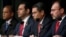 De izquierda a derecha: vicepresidente de El Salvador, Oscar Ortiz, presidente guatemalteco Jimmy Morales, presidente de Honduras Juan Orlando Hernandez y secretario de Relaciones Exteriores de México, Luis Videgaray, en la Conferencia sobre Prosperidad y Seguridad en Centroamérica, el 15 de junio de 2017, en Miami. (Foto AP / Wilfredo Lee). La segunda Conferencia sobre Prosperidad y Seguridad en Centroamérica se realiza en Washington el 11 y 12 de octubre de 2018.