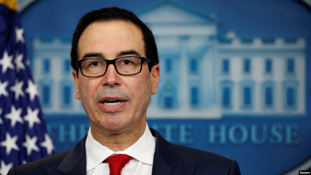Bộ trưởng Tài chánh Steve Mnuchin loan báo các biện pháp chế tài để gia tăng áp lực lên Triều Tiên trong cuộc họp báo tại Tòa Bạch Ốc ngày 29/6/2017.