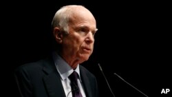 Sen. John McCain, R-Ariz., delivers remarks at the U.S. Naval Academy in Annapolis, Maryland, Oct. 30, 2017. 