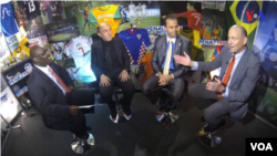 Left to Right: Peter Clottey, Joao Santarita, Andre Mendes and Sonny Young discuss the World Cup on Penalty Box