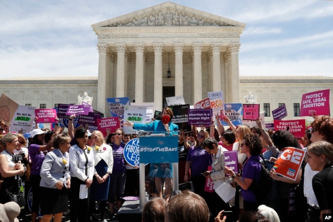 Democratic presidential candidate Sen. Amy Klobuchar, D-Minn., speaks during a protest against abortion bans, May 21, 2019, outside the Supreme Court in Washington.