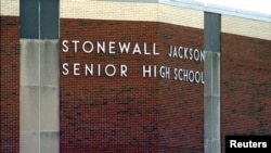 Stonewall Jackson High School is pictured in this still image from video, in Manassas, Virginia, Aug. 17, 2017. 