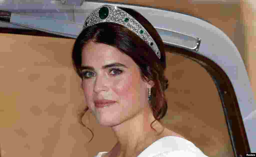 Princess Eugenie of York arrives for her marriage to Jack Brooksbank at St George's Chapel, Windsor Castle, near London, Britain, Oct. 12, 2018.