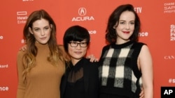 So Yong Kim, center, director of "Lovesong," poses with cast members Riley Keough, left, and Jena Malone at the premiere of the film at the 2016 Sundance Film Festival in Park City, Utah, Jan. 25, 2016.