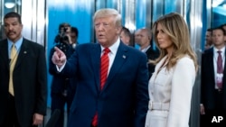 President Donald Trump and first lady Melania Trump arrive for the 74th session of the United Nations General Assembly, at U.N. headquarters, Tuesday, Sept. 24, 2019.