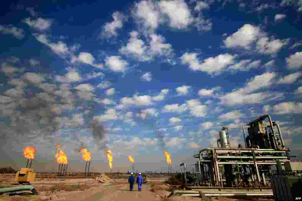 The Bin Omar natural gas facility, part of the Basra Gas Company, is seen north of the southern Iraqi port of Basra.