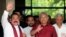 Gotabaya Rajapaksa, Sri Lanka People's Front party presidential election candidate and former wartime defense chief, with his brothers, Mahinda Rajapaksa, former president and opposition leader and Chamal Rajapaksa (R).
