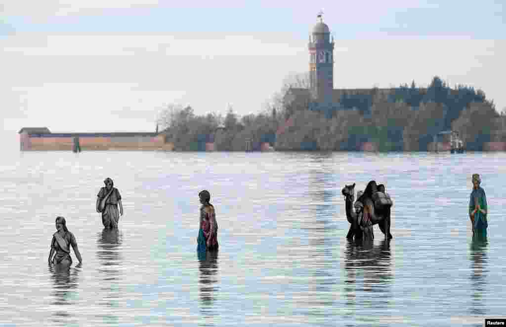 A nativity scene display designed by local greengrocer Francesco Orazio is seen in Venice's lagoon near Burano Island, ahead of Christmas, in Venice, Italy.