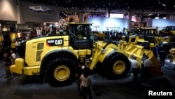 A Caterpillar 982M front-end loader is on display at the Caterpillar booth during the CONEXPO-CON/AGG convention at the Las Vegas Convention Center in Las Vegas, Nevada, March 9, 2017.