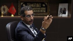 The director of the Central Bureau of Judicial Investigations Abdelhak Khiame gestures during an interview with The Associated Press at his headquarters in Sale near Rabat, Morocco, Tuesday, Sept. 19, 2017.