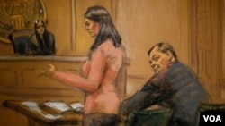 Một bức hình vẽ quang cảnh bên trong tòa án cho thấy ông Evgeny Buryakov, 1 trong 3 người bị cáo buộc nằm trong một đường dây gián điệp Nga.