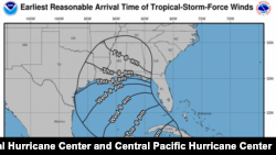 Earliest reasonable arrival time of Tropical storm Delta (Credit: National Hurricane Center and Central Pacific Hurricane Center)