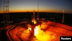 The Soyuz MS-05 spacecraft blasts off to the International Space Station (ISS) from the launch pad at the Baikonur Cosmodrome, Kazakhstan, July 28, 2017.