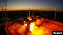 The Soyuz MS-05 spacecraft blasts off to the International Space Station (ISS) from the launch pad at the Baikonur Cosmodrome, Kazakhstan, July 28, 2017.