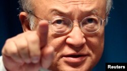 International Atomic Energy Agency (IAEA) Director General Yukiya Amano gestures during a conference on nuclear safety at the IAEA headquarters in Vienna, Austria, July 1, 2013. 