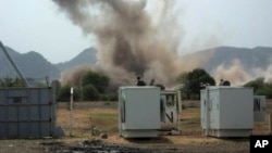 Une explosion près d'une base de l'ONU dans le Kordofan-Sud, 14 juin 2014. (AP Photo)