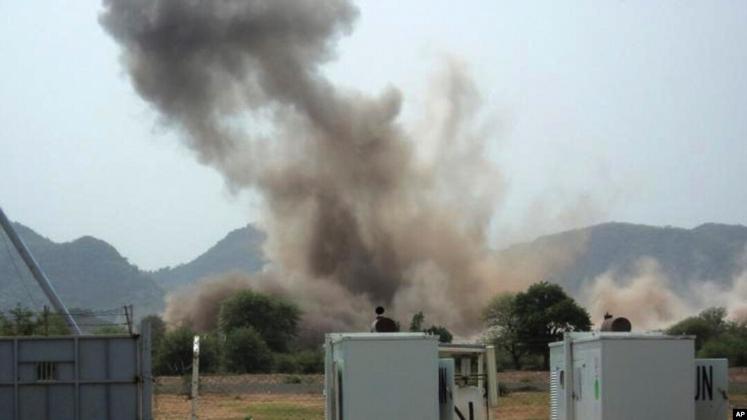 A hugh explosion near a United Nations compound in South Kordofan state, Tuesday, June 14, 2011