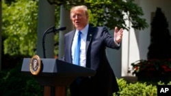 President Donald Trump speaks during a National Day of Prayer event in the Rose Garden of the White House, May 2, 2019.