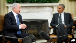 Presiden AS Barack Obama (kanan) menerima PM Israel Benjamin Netanyahu di Gedung Putih, Rabu (1/10).