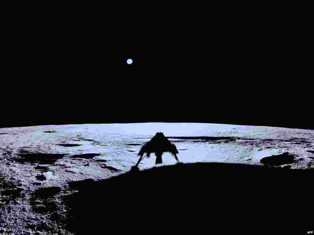 This handout photograph taken and released by Firefly Aerospace, shows the Firefly&#39;s Blue Ghost lander&#39;s shadow on the Moon&#39;s surface during its lunar landing as part of the Ghost Mission 1.