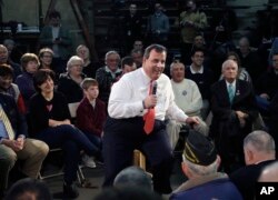 Republican presidential candidate New Jersey Gov. Chris Christie speaks at a town hall-style campaign event in Hudson, N.H., Feb. 8, 2016.