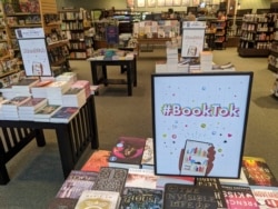 A table displays signs with #BookTok at a Barnes & Noble in Scottsdale, Arizona, Sept. 2, 2021. (AP Photo)