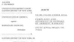 在美国联邦纽约东区法院针对白马达杰·昂旺的指控书第二页截图。