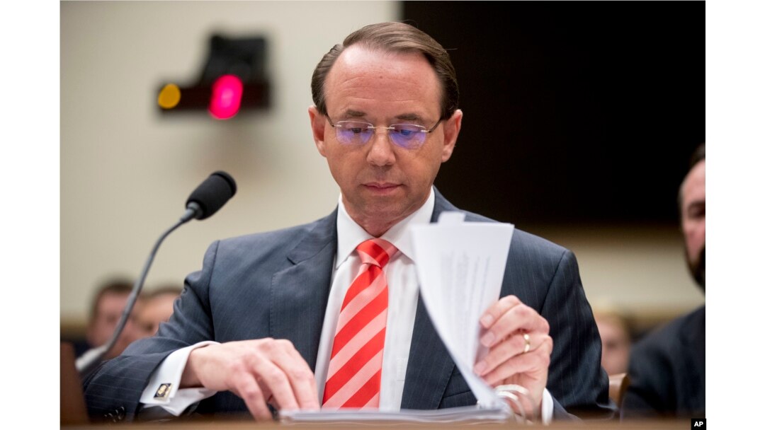 FILE - Deputy Attorney General Rod Rosenstein appears before a House Judiciary Committee hearing on Capitol Hill in Washington, June 28, 2018.