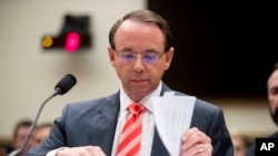 FILE - Deputy Attorney General Rod Rosenstein appears before a House Judiciary Committee hearing on Capitol Hill in Washington, June 28, 2018.