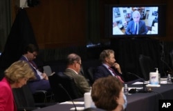 Senators listen as Dr. Anthony Fauci, director of the National Institute of Allergy and Infectious Diseases, speaks remotely during a virtual Senate Committee for Health, Education, Labor, and Pensions hearing, Tuesday, May 12, 2020