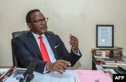 FILE - Lazarus Chakwera, leader of the Malawi Congress Party (MCP), the main Malawi opposition party, gives an interview to Agence France Presse (AFP) at his MCP headquarters in Lilongwe, Jan. 24, 2019.