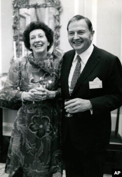 This undated photo provided by Christie's Images Ltd. 2018 shows oil-family scion David Rockefeller and his wife, Peggy.