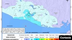 Mapa donde se muestra la intensidad del sismo.