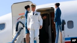 FILE - Miao Hua, who was then China's director of the political affairs department of the Central Military Commission, arrives at Pyongyang Airport in Pyongyang, North Korea, Oct. 14, 2019.