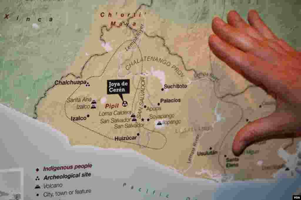 Mapa de los yacimientos arqueológicos y los sitios de poblaciones indígenas en Centroamérica. 