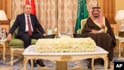 Turkish President Recep Tayyip Erdogan (L) and Saudi King Salman bin Abdul Aziz Al Saud pose for a photo during their meeting in Riyadh, Saudi Arabia, in this picture released, Dec. 29, 2015 by the office of the Saudi Press Agency.