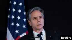 U.S. Secretary of State Blinken speaks to the media in Geneva