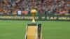 FILE — The Africa Cup of Nations trophy is pictured ahead of the final of the tournament between Ivory Coast and Nigeria, at Alassane Ouattara Olympic Stadium in Ebimpe, Abidjan on February 11, 2024. 