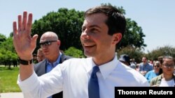 FILE - Democratic 2020 U.S. presidential candidate Mayor Pete Buttigieg, who is gay and married to a man, arrives to the Capital Pride LGBTQ celebration at the Iowa State Capitol in Des Moines, Iowa, June 8, 2019.