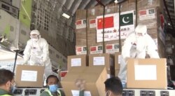 Emergency medical supplies and equipment from China are unloaded at an Air Force base near Islamabad, April 24, 2020. (Courtesy ISPR)