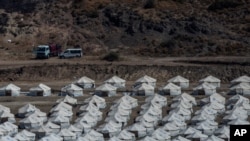 A general view of the temporary camp for refugees and migrants near Mytilene town, on the northeastern island of Lesbos, Greece, Sept. 13, 2020.